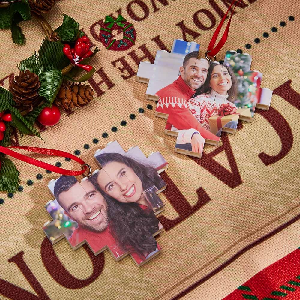 Christmas Ornament Personalized Building Block Puzzle Custom Music Code Heart Photo Brick - FaceSocksUsa