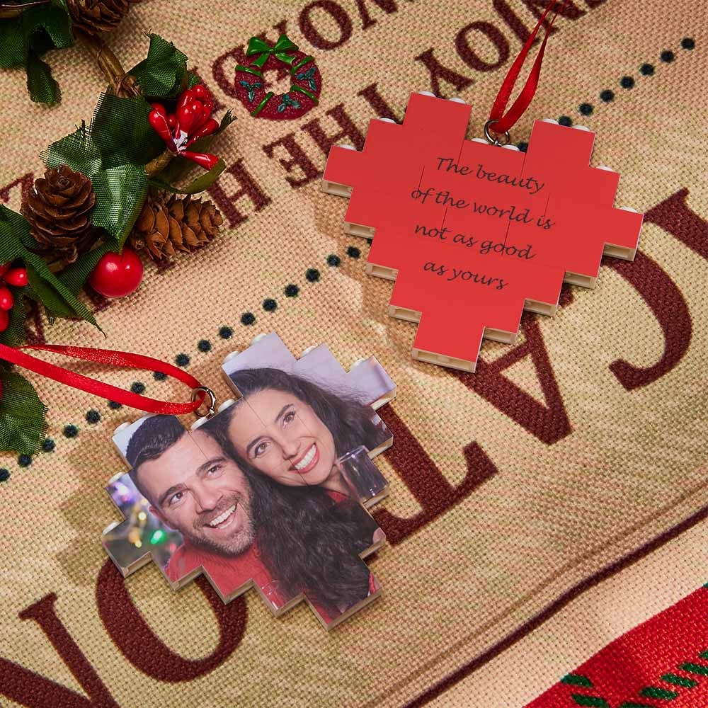 Christmas Ornament Personalized Building Block Puzzle Custom Music Code Heart Photo Brick - FaceSocksUsa
