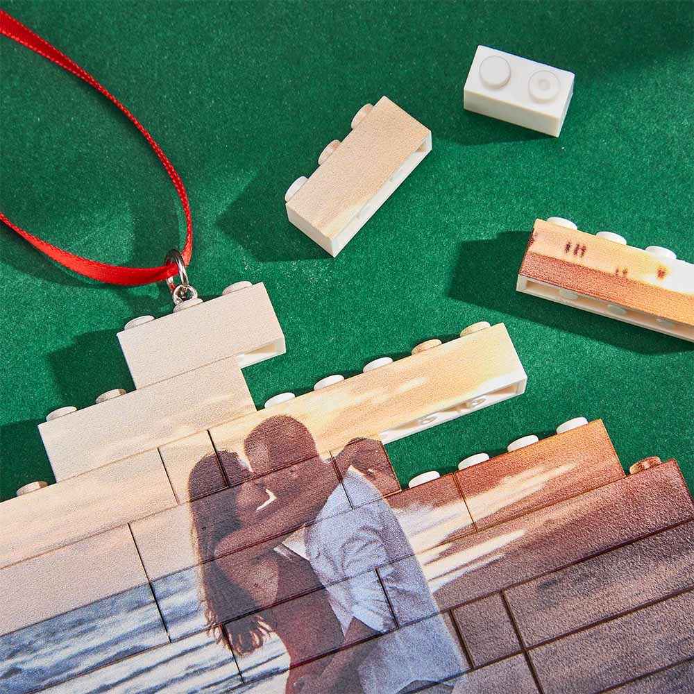 Christmas Ornament Personalized Building Block Puzzle Custom Music Code Heart Photo Brick - FaceSocksUsa
