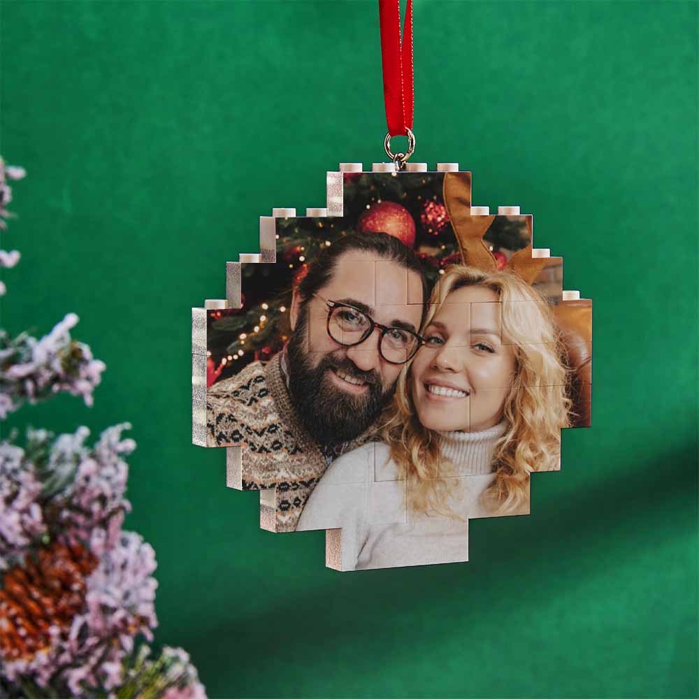 Christmas Ornament Custom Round Double Sided Photo Brick Personalized Building Block Puzzle - FaceSocksUsa