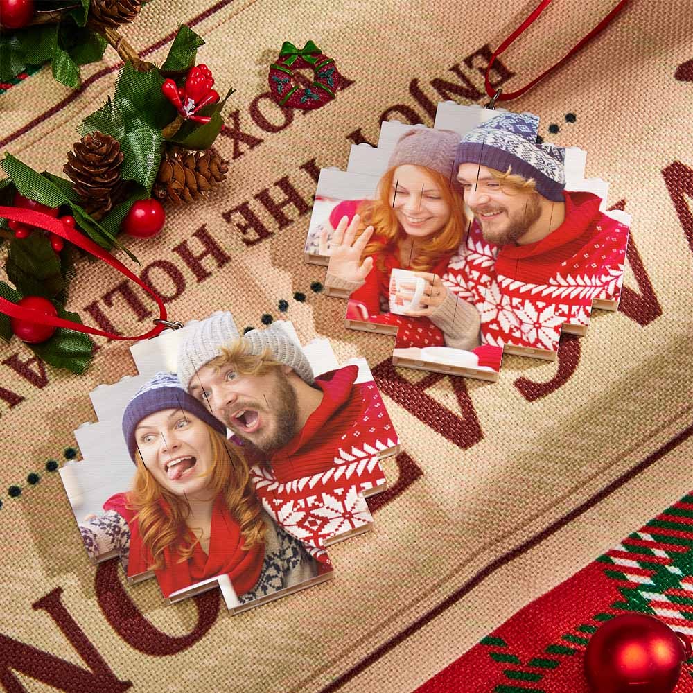 Christmas Ornament Custom Round Double Sided Photo Brick Personalized Building Block Puzzle - FaceSocksUsa