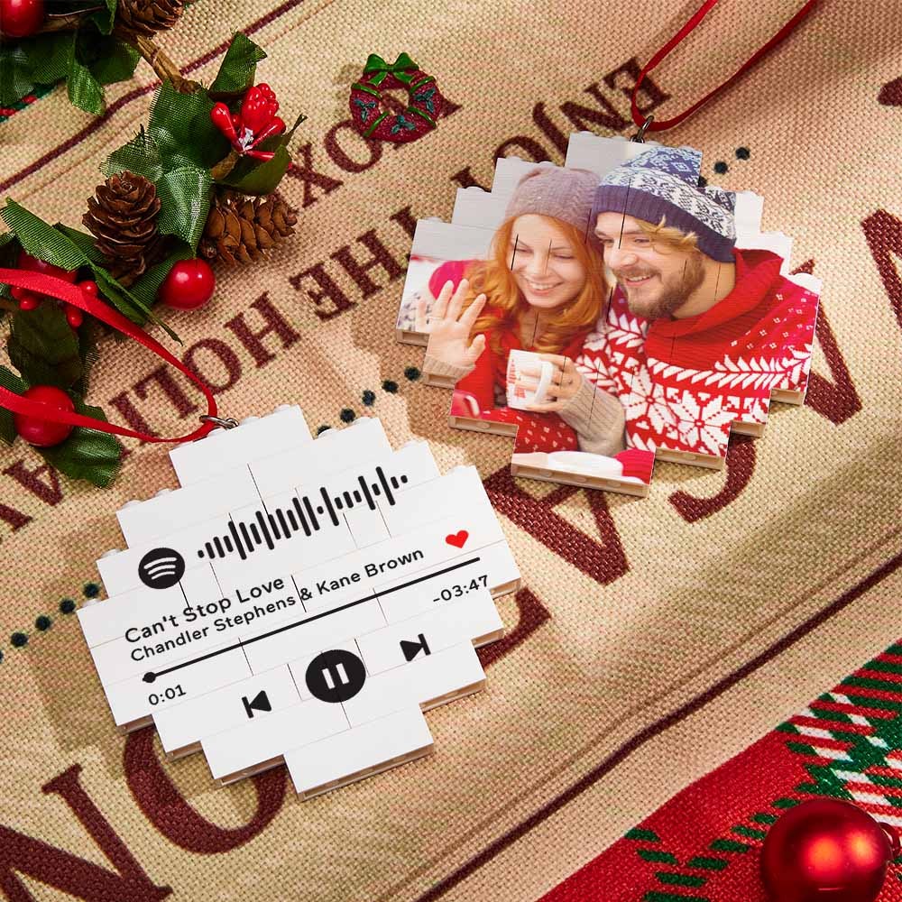 Christmas Ornament Custom Round Double Sided Photo Brick Personalized Building Block Puzzle - FaceSocksUsa
