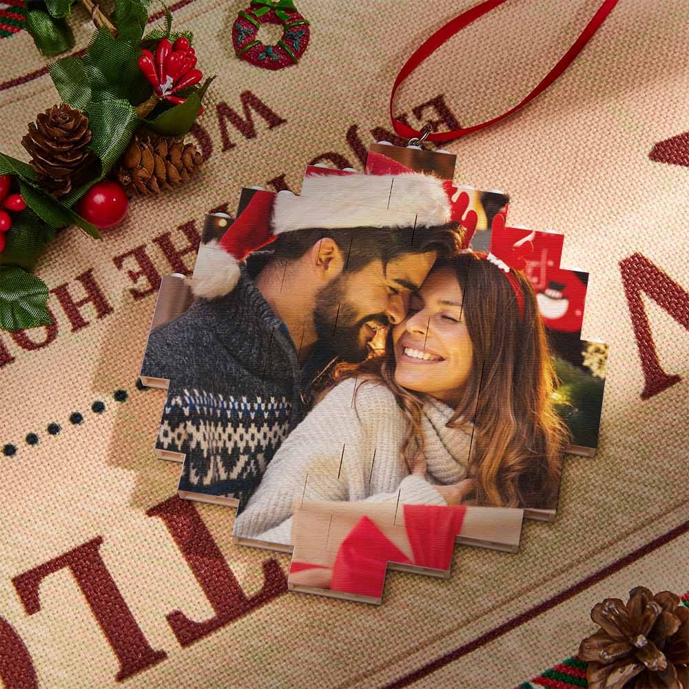 Christmas Ornament Custom Round Double Sided Photo Brick Personalized Building Block Puzzle - FaceSocksUsa