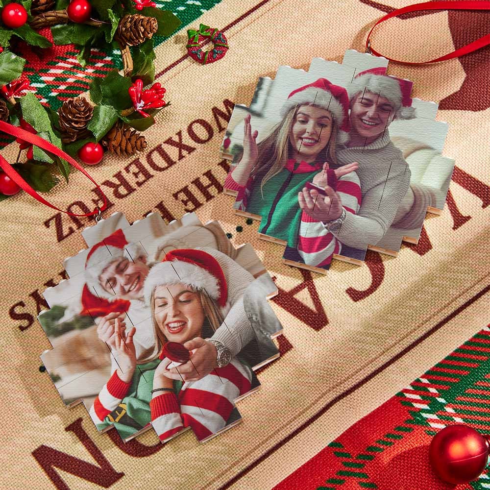 Christmas Ornament Custom Round Double Sided Photo Brick Personalized Building Block Puzzle - FaceSocksUsa