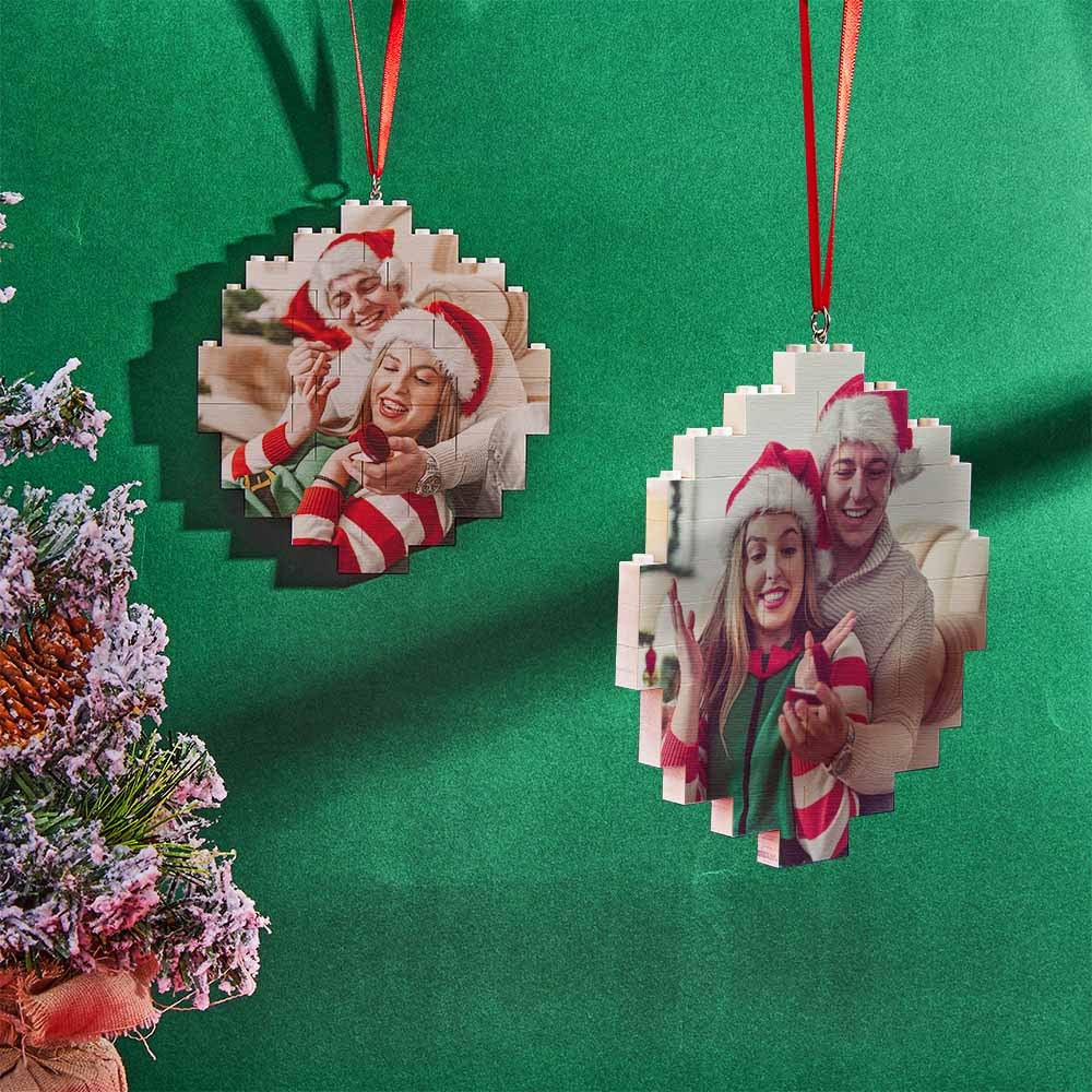 Christmas Ornament Custom Round Double Sided Photo Brick Personalized Building Block Puzzle - FaceSocksUsa