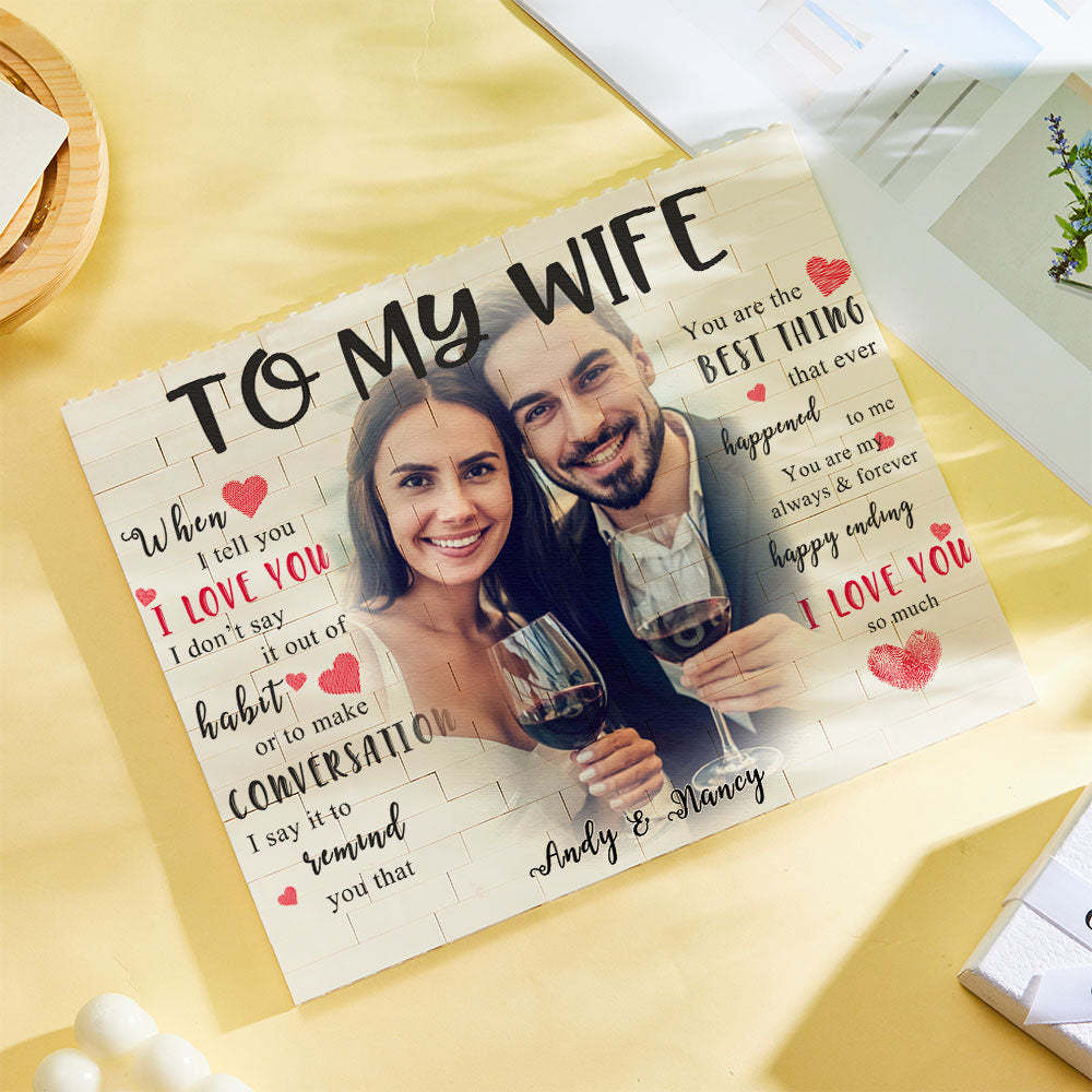 Custom Building Block Puzzle Personalized Photo and Name Brick To My Wife - FaceSocksUsa