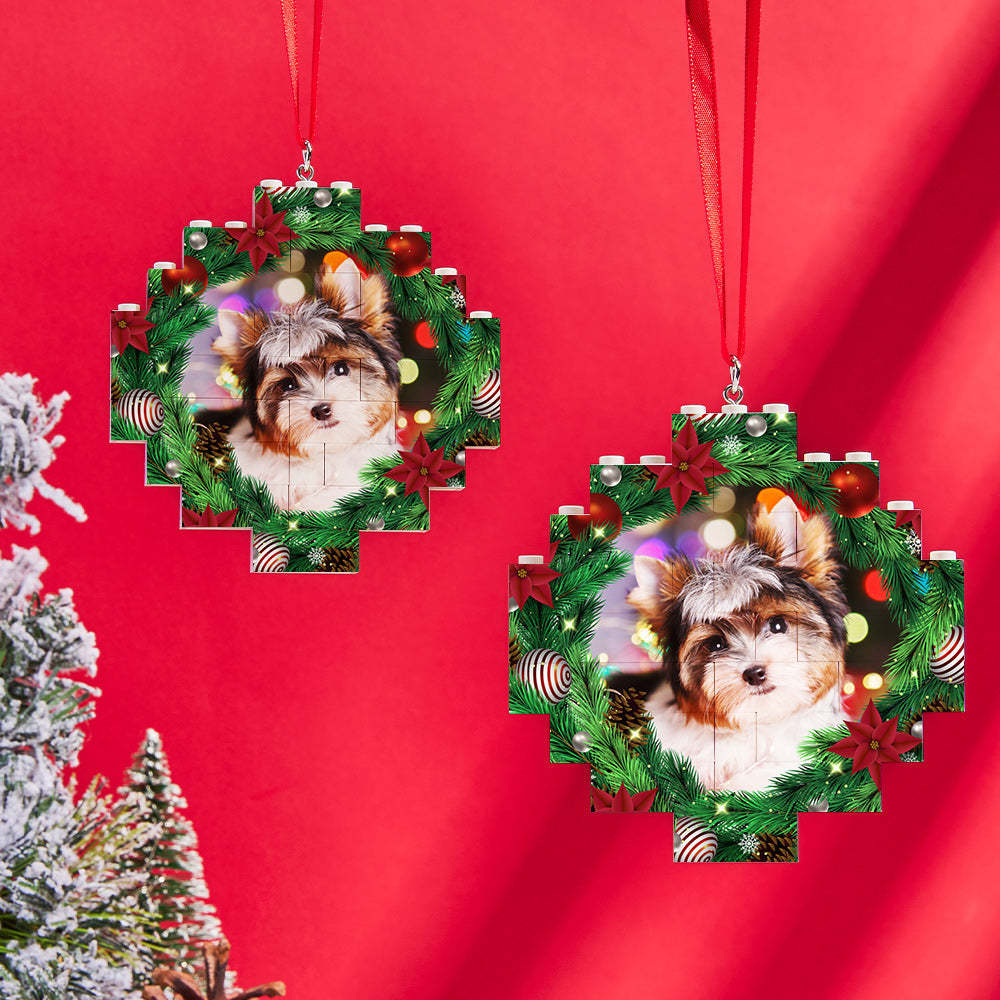 Christmas Ornament Mistletoe Custom Photo Block Personalized Building Brick - FaceSocksUsa