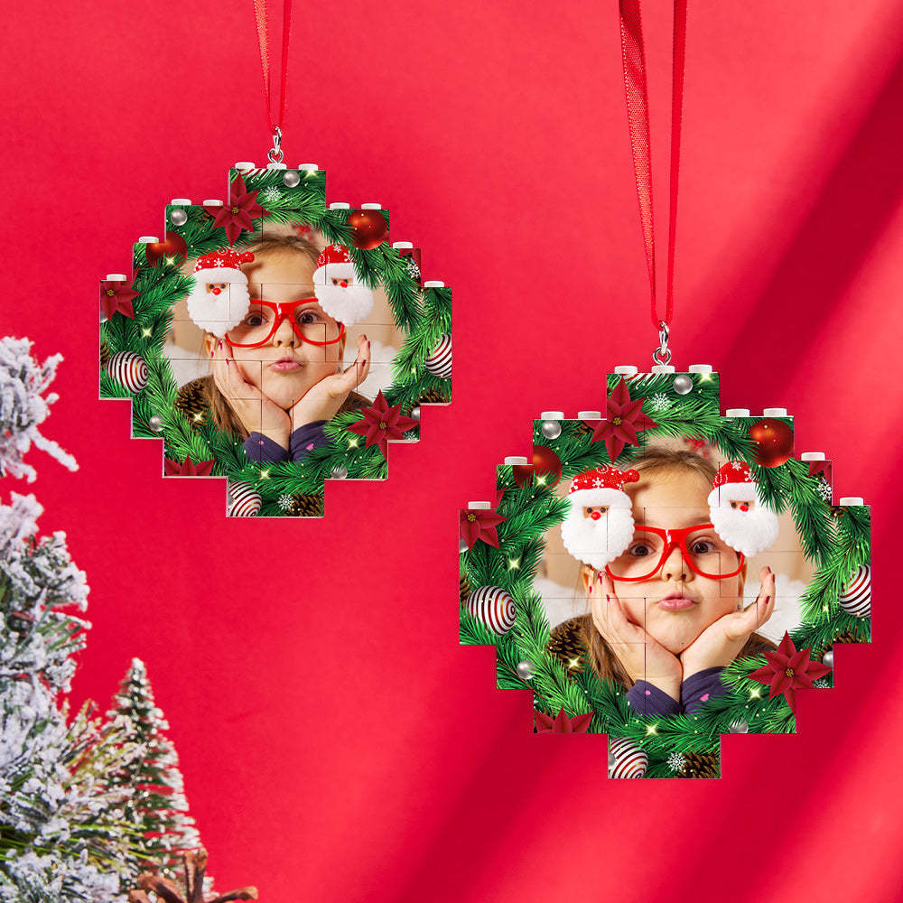 Christmas Ornament Mistletoe Custom Photo Block Personalized Building Brick - FaceSocksUsa