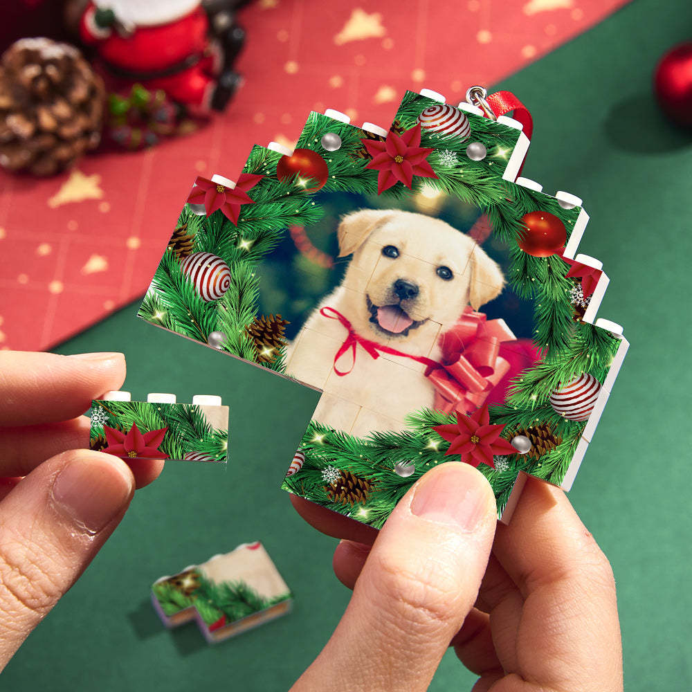 Christmas Ornament Mistletoe Custom Photo Block Personalized Building Brick - FaceSocksUsa