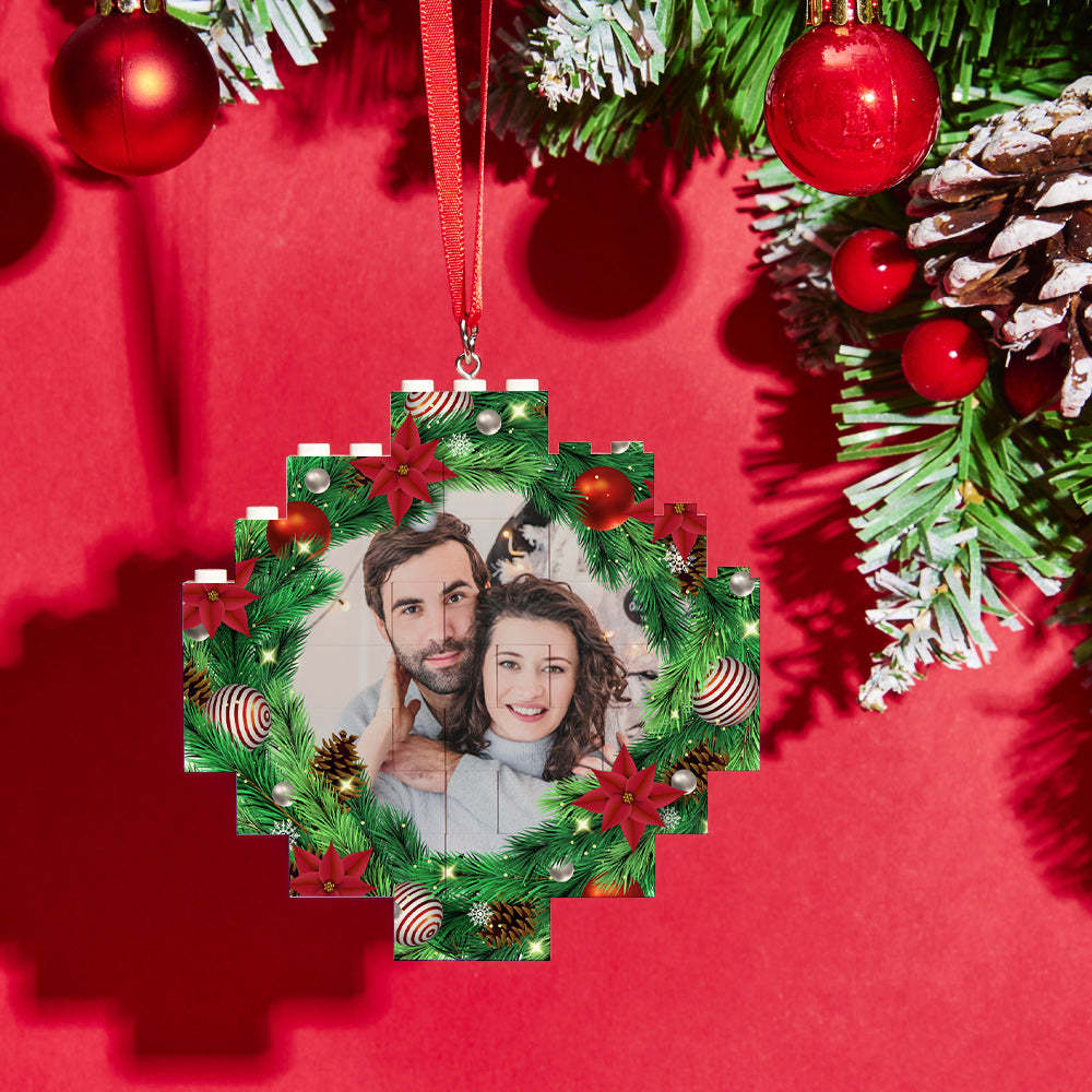 Christmas Ornament Mistletoe Custom Photo Block Personalized Building Brick - FaceSocksUsa