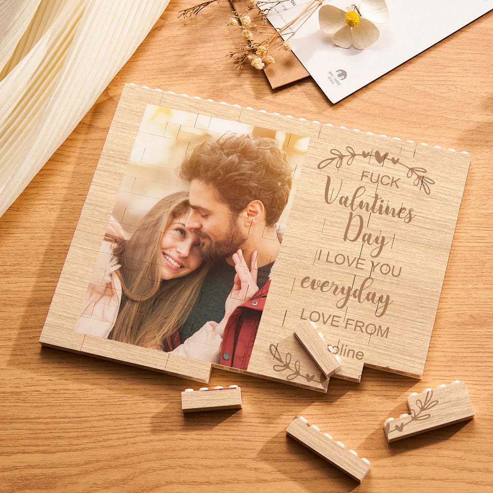 Custom Building Block Puzzle Horizontal Trio Photo Brick Valentine Gift I love You Every Day	 - FaceSocksUSA