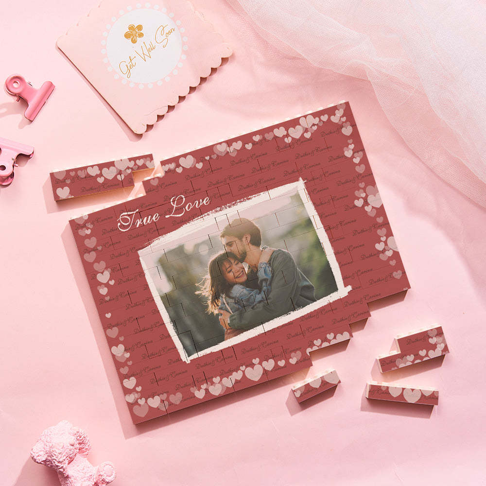 Custom Building Block Puzzle Horizontal Trio Photo Brick Valentine Gift True Love	 - FaceSocksUSA