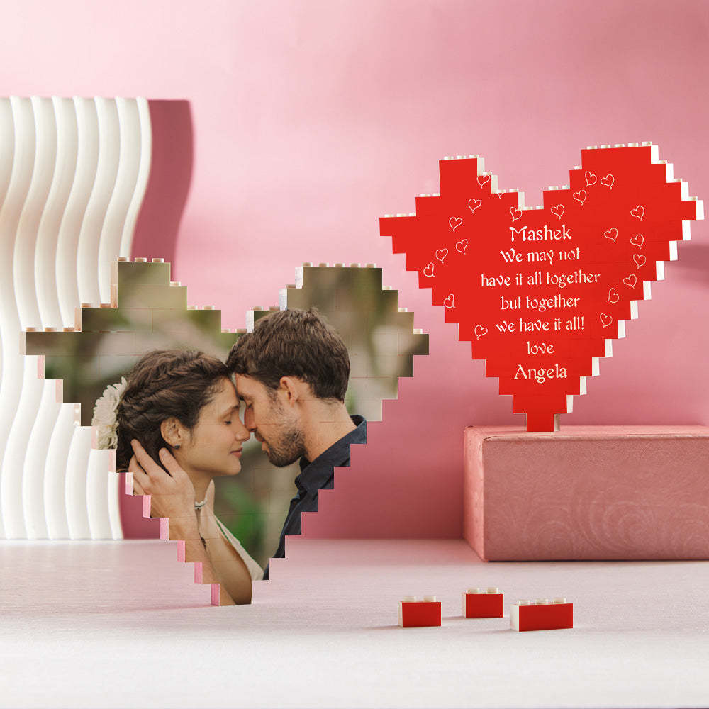 Custom Building Block Puzzle Heart Shape Photo Brick Valentine Gift for Lover	 - FaceSocksUSA