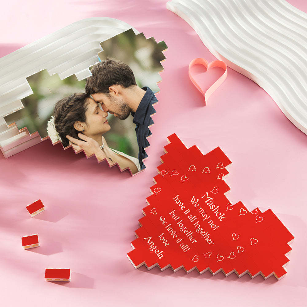 Custom Building Block Puzzle Heart Shape Photo Brick Valentine Gift for Lover	 - FaceSocksUSA