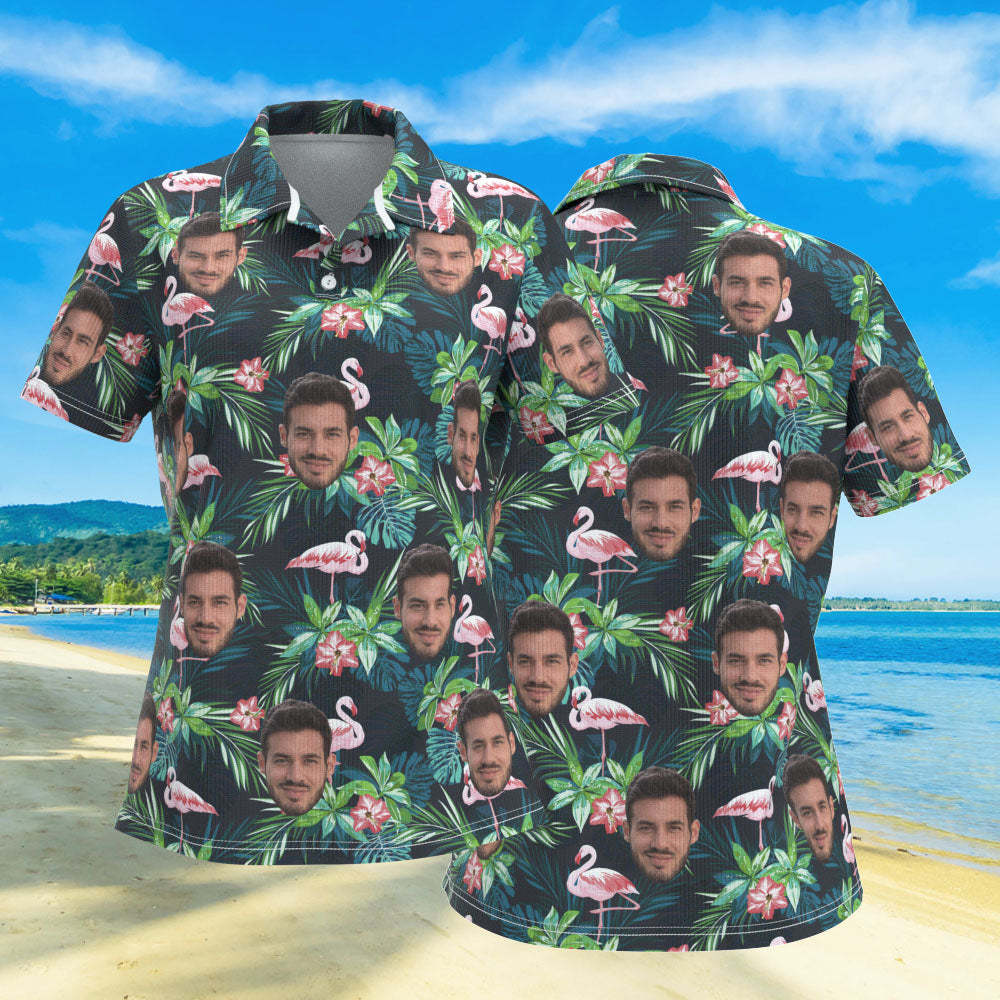 Custom Face Women Polo Shirts Personalized Flamingo Flower - FaceSocksUSA