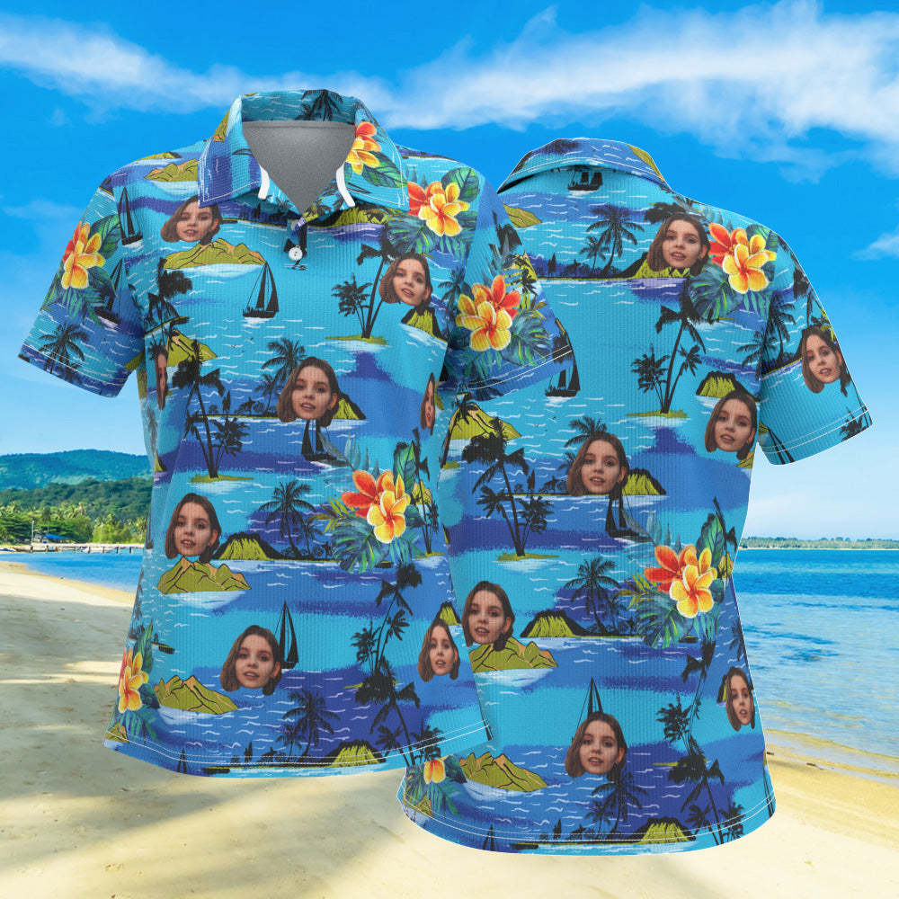 Custom Face Women Polo Shirts Personalized Photo Shirt Vice City - FaceSocksUSA