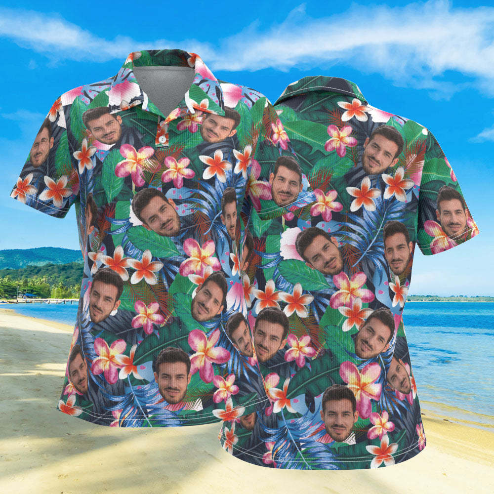 Custom Face Polo Shirts Personalized Women Photo Shirt Colorful Flowers - FaceSocksUSA