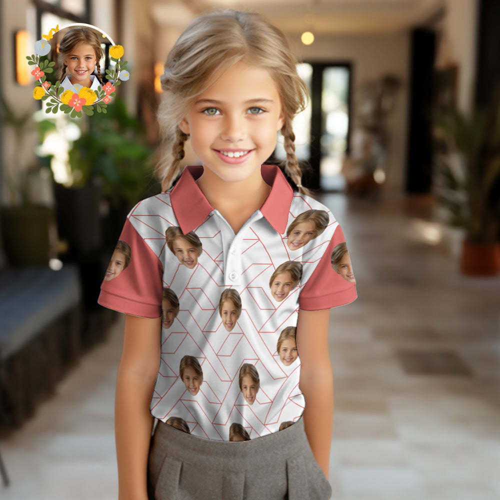 Custom Face Kids Polo Shirts Personalized Photo Shirt Red Plaid - FaceSocksUsa