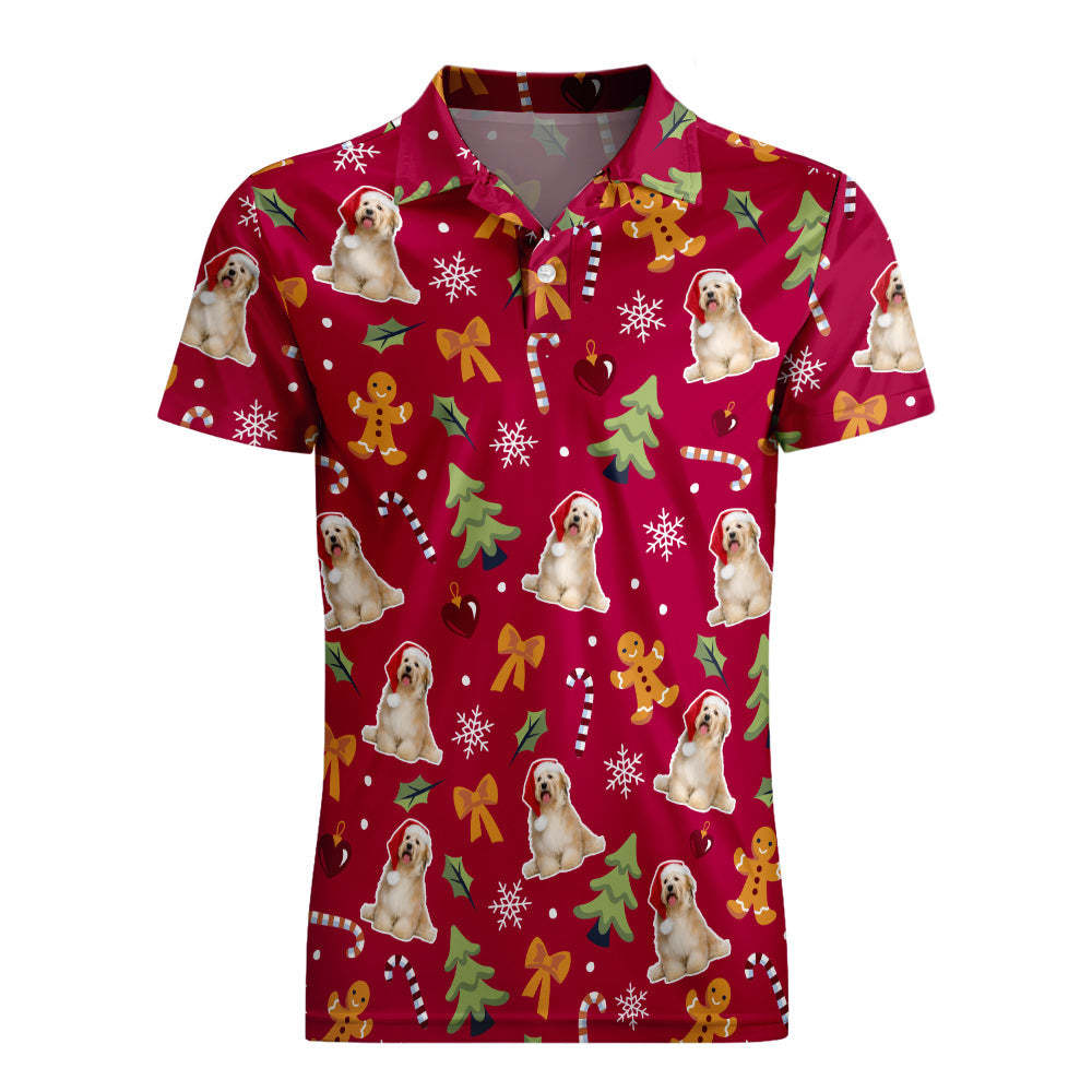 Men's Custom Photo Polo-Shirts Christmas Dogs Short Sleeve Golf Tees Outdoor Sport Tennis Tops - FaceSocksUsa