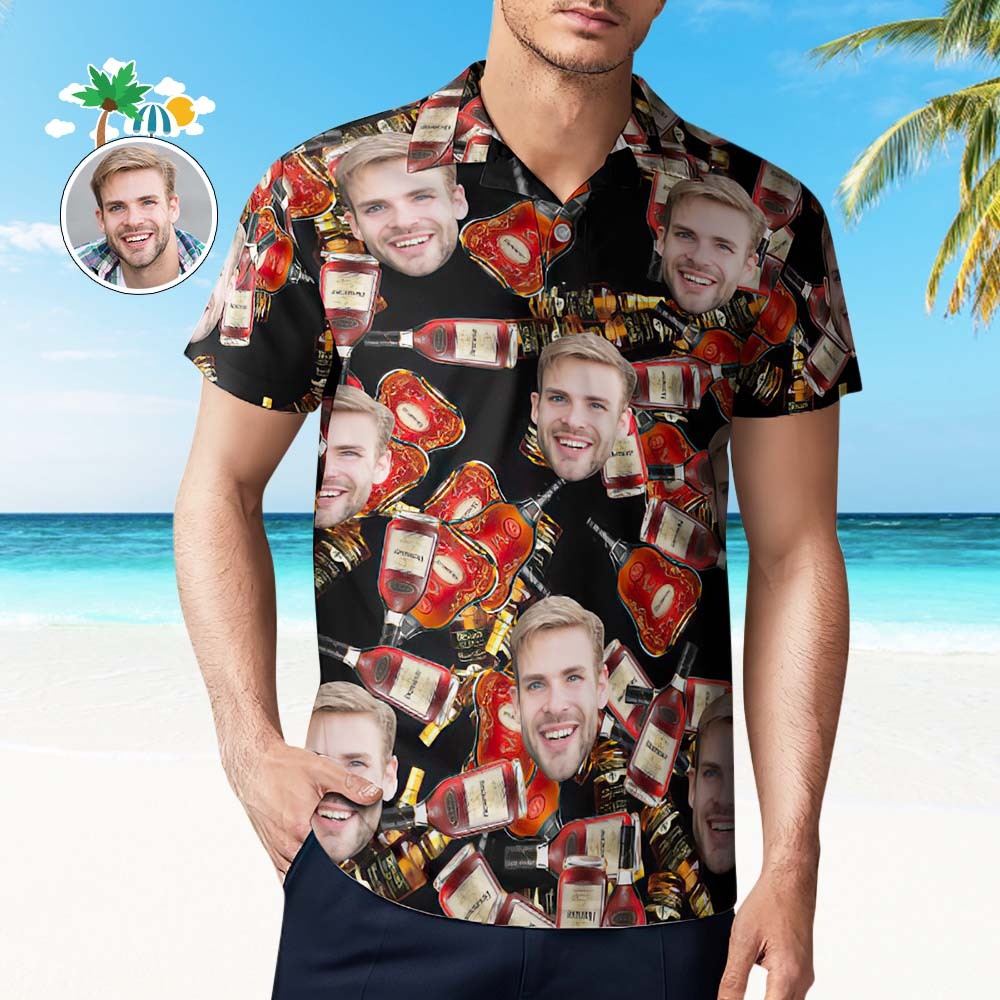 Men's Funny Custom Face Polo Shirt Personalized Hawaiian Golf Shirts Tequila - FaceSocksUSA