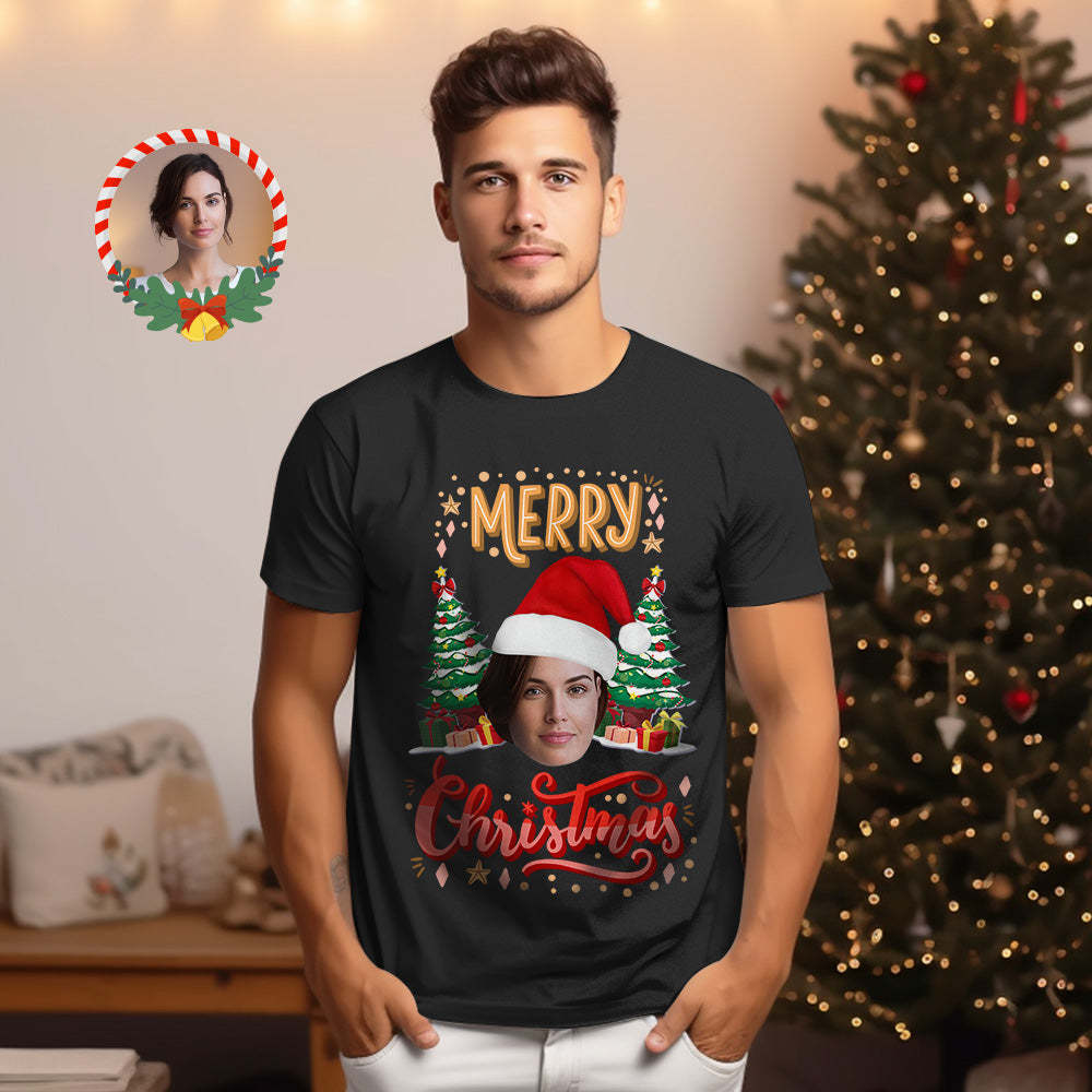 Custom Christmas Face T-shirt Funny Merry Christmas Photo Shirt	 - FaceSocksUSA