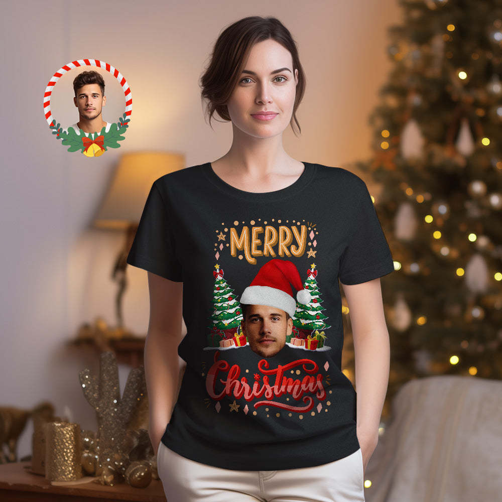 Custom Christmas Face T-shirt Funny Merry Christmas Photo Shirt	 - FaceSocksUSA