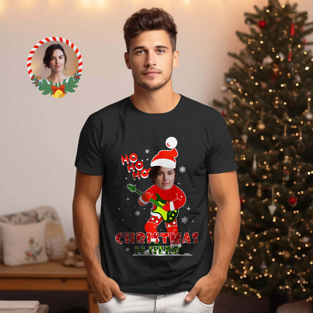 Custom Christmas Face T-shirt Cute Christmas Shirts Rocking Santa Shirt Face T-Shirt - FaceSocksUSA