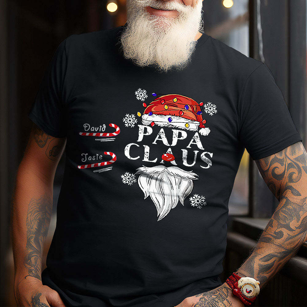 Custom Name T-shirt Papa Claus with Candy Cane Christmas T-Shirt Gift For Dad	 - FaceSocksUSA