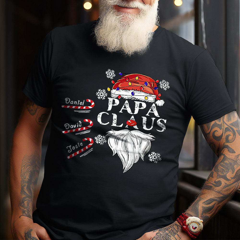 Custom Name T-shirt Papa Claus with Candy Cane Christmas T-Shirt Gift For Dad	 - FaceSocksUSA