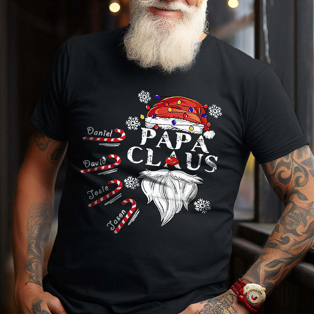 Custom Name T-shirt Papa Claus with Candy Cane Christmas T-Shirt Gift For Dad	 - FaceSocksUSA