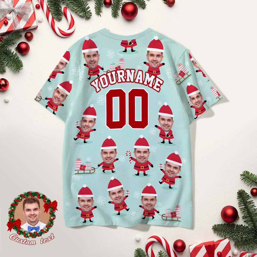 Custom Face and Text T-shirt Christmas Gifts Santa Face Christmas T-shirt - FaceSocksUSA