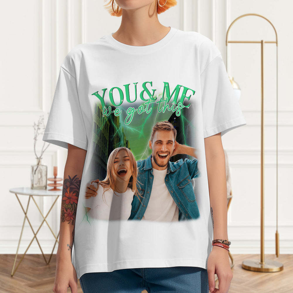Custom Photo Vintage Tee Personalized Couple Name T-shirt