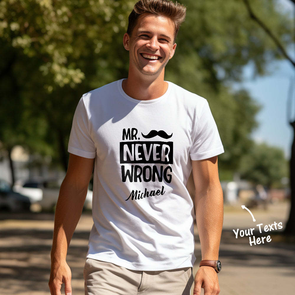 Custom Couple Matching T-shirts Mr Never Wrong and Mrs Always Right Valentine's Day Gift - FaceSocksUSA