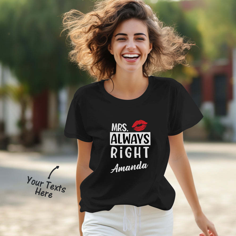 Custom Couple Matching T-shirts Mr Never Wrong and Mrs Always Right Valentine's Day Gift - FaceSocksUSA