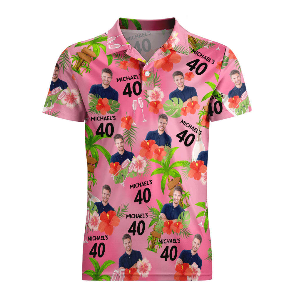Custom Face Birthday Polo Shirt For Men Personalized Date and Name Yellow Flower And Palm Tree Polo Shirt	 - FaceSocksUSA