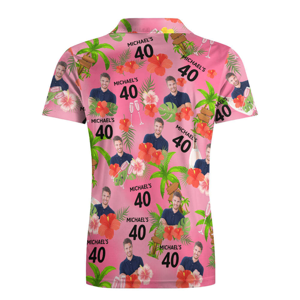 Custom Face Birthday Polo Shirt For Men Personalized Date and Name Yellow Flower And Palm Tree Polo Shirt	 - FaceSocksUSA
