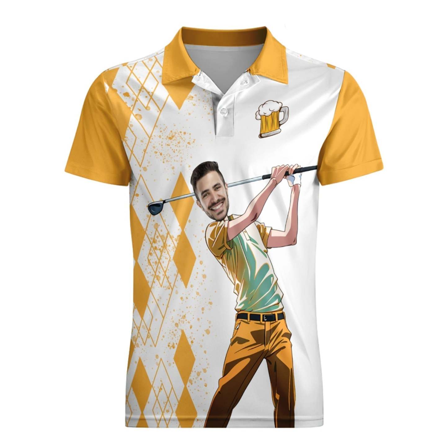 Custom Face Polo Shirt For Men Weekend Forecast Beer And Golf Polo Shirt For Beer Lovers	 - FaceSocksUSA
