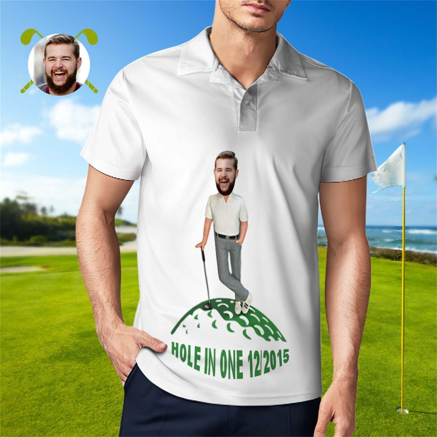 Custom Face Polo Shirt For Men Hole In One Golf Polo Shirt Gift For Golfer	 - FaceSocksUSA