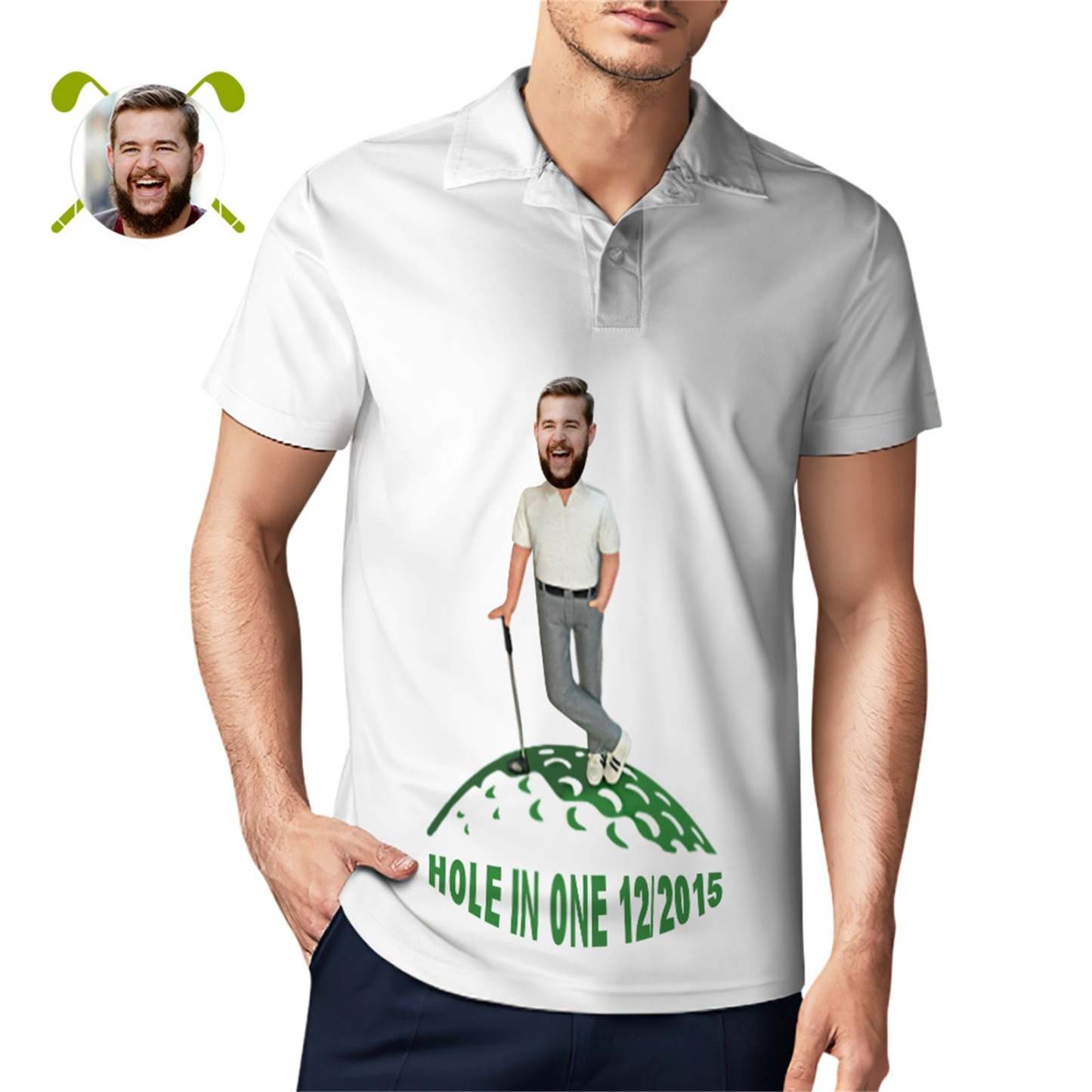 Custom Face Polo Shirt For Men Hole In One Golf Polo Shirt Gift For Golfer	 - FaceSocksUSA