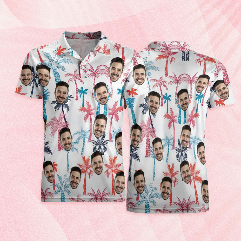Custom Men's Hawaiian Face Polo Shirt Multicolor Coconut Tree Polo Shirt	 - FaceSocksUSA