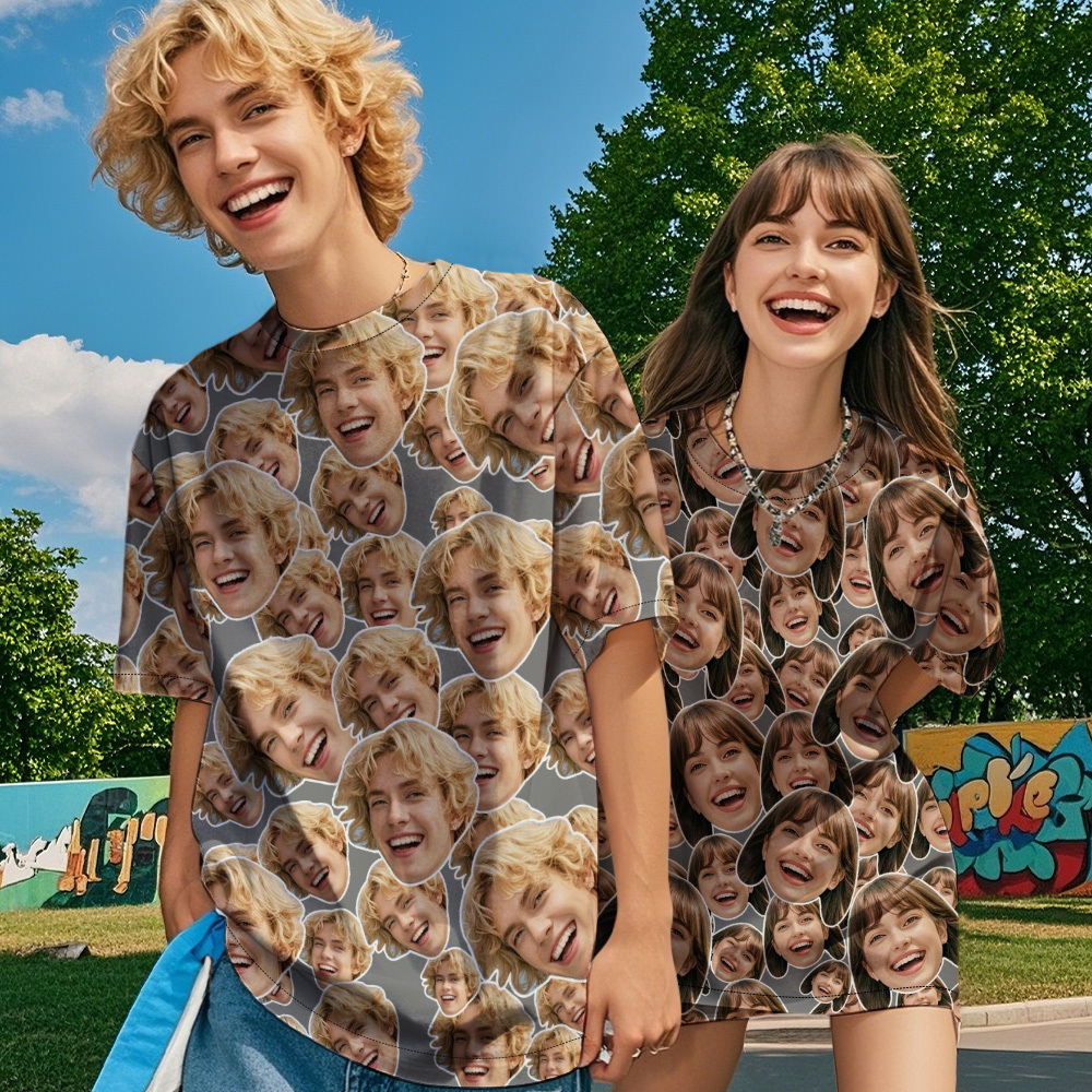 Personalized Mash Face Photo Vintage T-shirts Valentine's Day Theme Black T-shirt for Lover - FaceSocksUSA