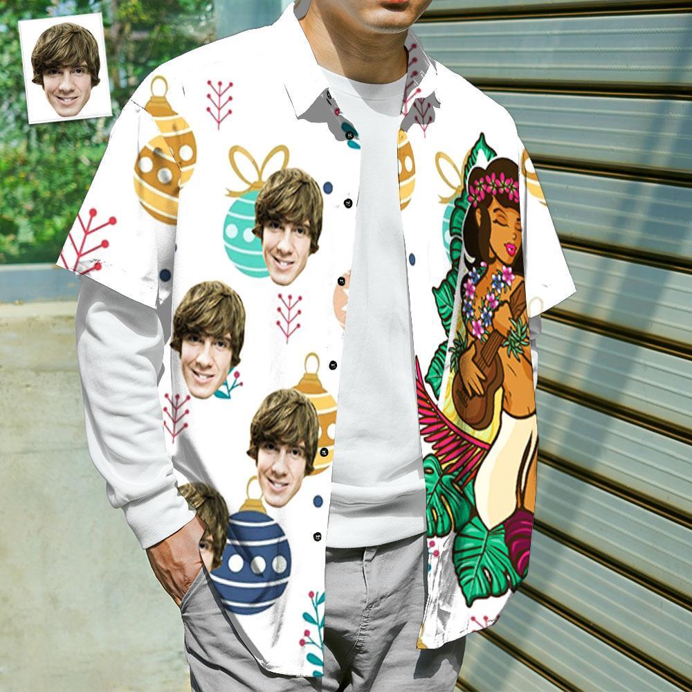 Custom Face Shirt Personalized Photo Men's Hawaiian Shirt Christmas Gift - Hawaiian Girl - FaceSocksUSA