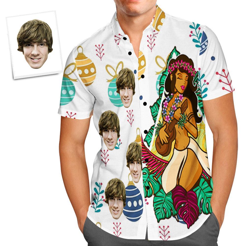 Custom Face Shirt Personalized Photo Men's Hawaiian Shirt Christmas Gift - Hawaiian Girl - FaceSocksUSA