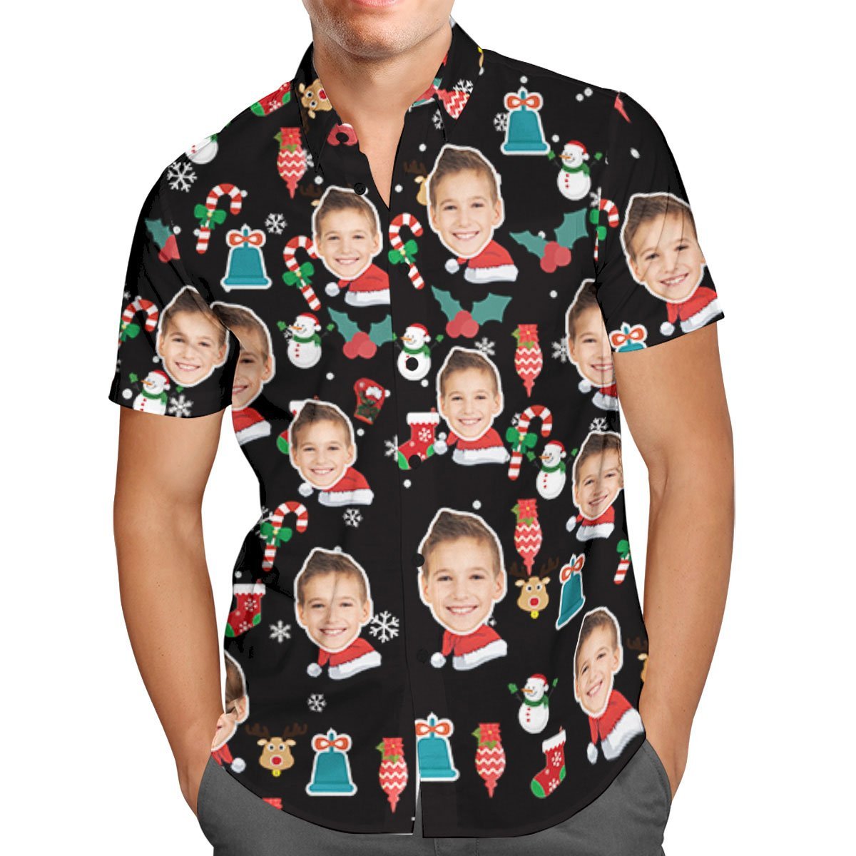 Custom Face Personalized Christmas Hawaiian Shirt Candy Cane Christmas Holiday Gifts - FaceSocksUSA