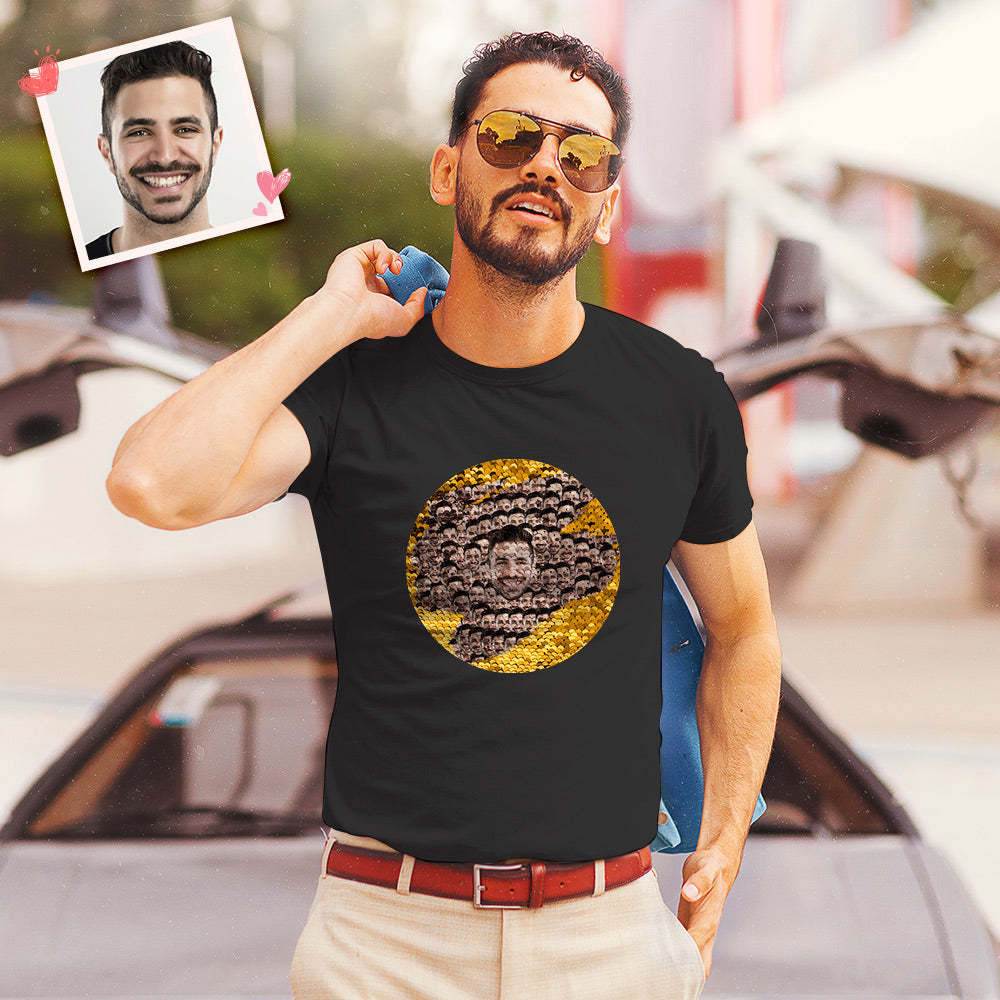 Custom Sequin T-Shirt Personalized Face Mash Sequin T-Shirt - FaceSocksUSA