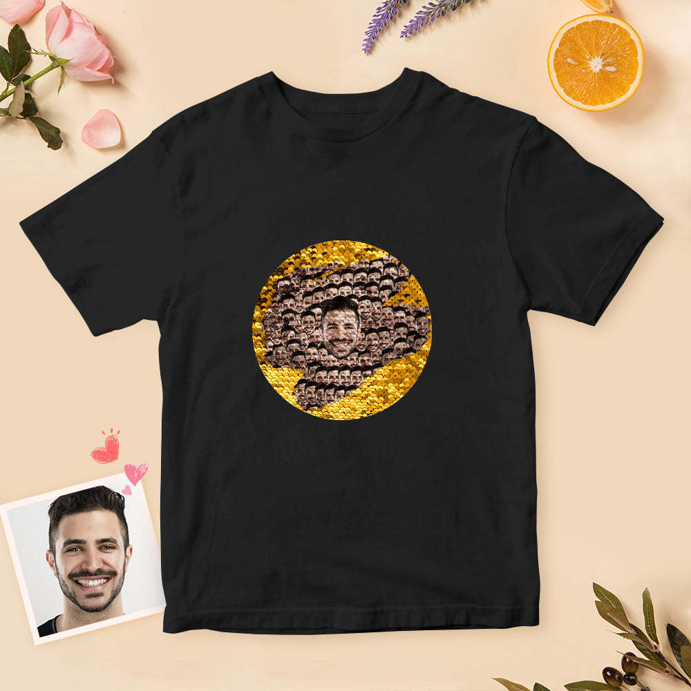 Custom Sequin T-Shirt Personalized Face Mash Sequin T-Shirt - FaceSocksUSA