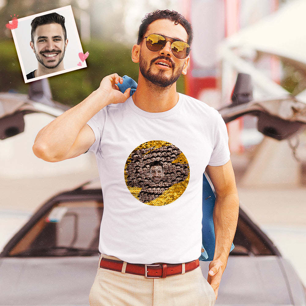 Custom Sequin T-Shirt Personalized Face Mash Sequin T-Shirt - FaceSocksUSA