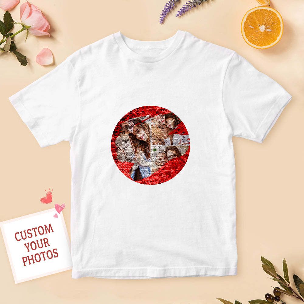 Custom Sequin T-shirt Personalized Photo Collage T-shirt Cool Mother's Day Gift - FaceSocksUSA