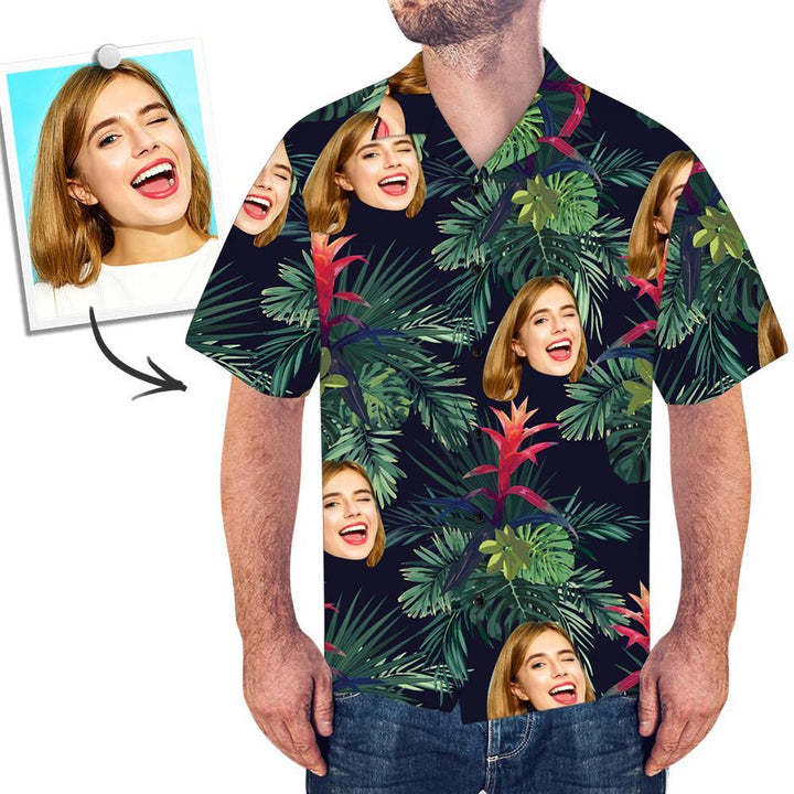 Custom Face Hawaiian Style Bromelia Long Dress And Shirt Couple Outfit - FaceSocksUSA