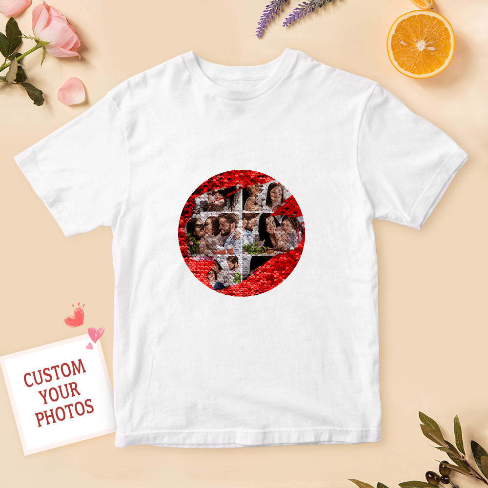 Custom Photo Collage Sequin T-shirt Personalized Sequin T-shirt with Photo - FaceSocksUSA